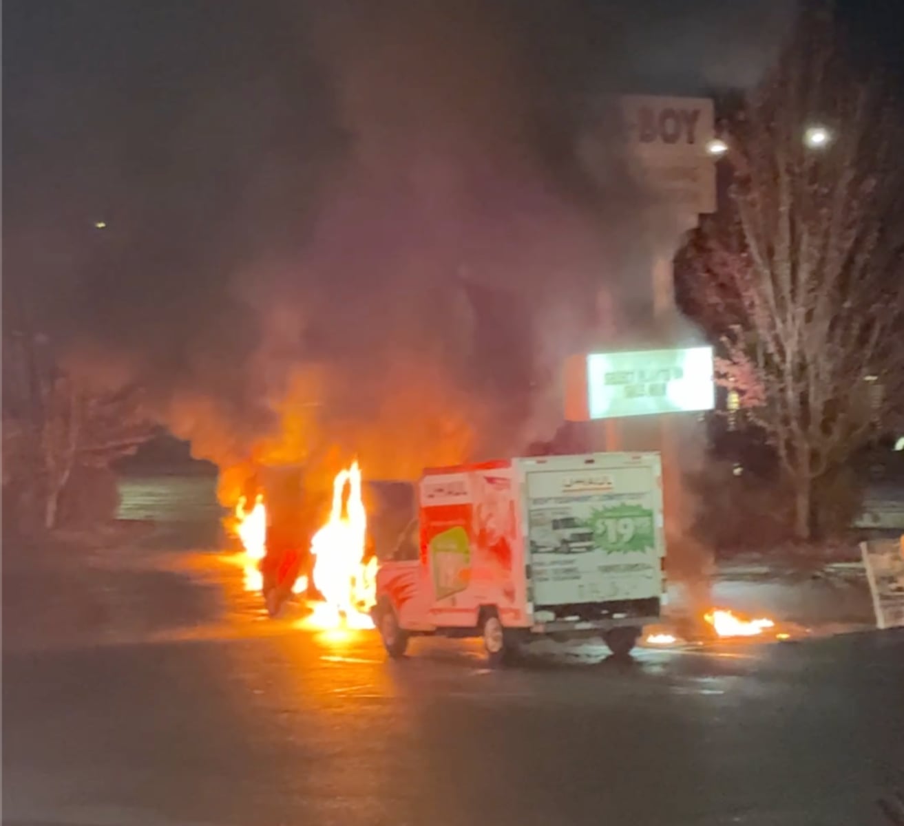 Two U-Haul trucks torched in predawn blaze at SW Portland lot